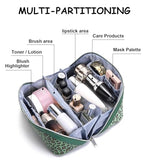 Travel Makeup Bags Organizer for Women: 3 Pcs Set Cosmetic Bag - Large Make up Bag with Compartments - Flat Open Waterproof Leather Toiletry Bags for Skincare, Brushes & Travel Essentials - Green - color: 09-Green