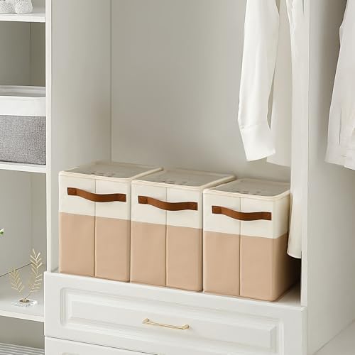 Varhomax Shoe Organizer Box for Closet, Small Fabric Shoe Storage Bin with Adjustable Dividers & Clear Cover, Saving Space Sneakers & Sandals Containers for Entryway, Cubby - color: Brown-Small-1 Pack