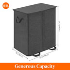 Lifewit Double Laundry Hamper with Lid and Removable Laundry Bags, Large Collapsible 2 Dividers Dirty Clothes Basket with Handles for Bedroom Laundry Room Closet Bathroom College, 155L Black - color: Black, size: 155L