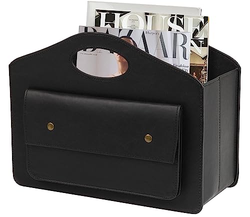 HofferRuffer Magazine Basket Holder, Foldable Magazine Rack, Document File Holder Organizer, File Folder, Newspaper Storage Bin Organizer for Home or Office (Black Magazine Basket) - color: Black Basket