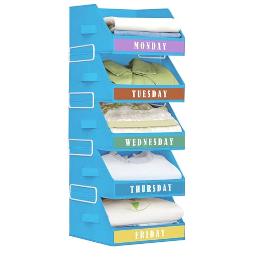 Homsorout Closet Organizers and Storage - 5 Tier Shelf Organizer with Weekly Labels, Stackable Storage Bins with Metal Frame, Foldable Cube Bins, Home Baskets for Kids and Adults, Blue - color: Blue