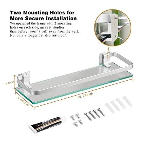 VOLPONE Bathroom Wall Shelf 15.7in Bathroom Glass Shelves Wall Mount Glass Shelf Rustproof Bathroom Wall Organizer 3 Tier (Sliver) - style: 3 tier without towel bar silver
