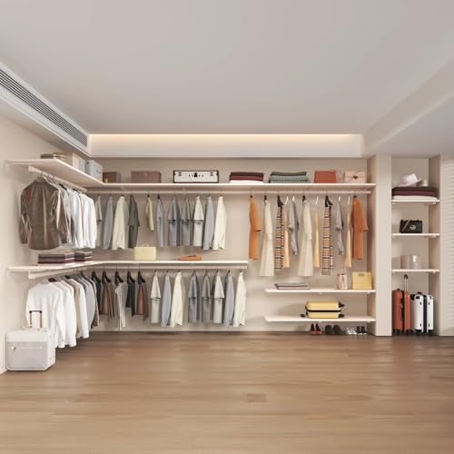 Closet Shelf with Hanging Rod, Heavy Duty Closet Organizer System, Closet Shelves Hold 220 lbs, Wall Mounted Closet Storage & Organizers for Walk in Laundry Room