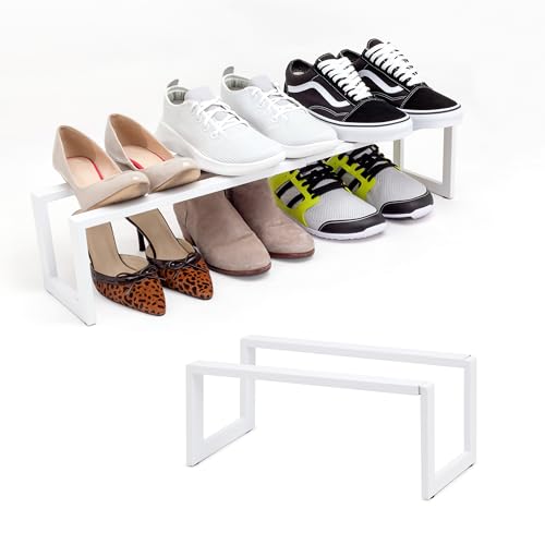 QUALIAZERO Expandable Shoe Rack Organizer for Closets, Entryways, Hallways, Bedrooms, Living Rooms, Kitchens, Bathrooms, Laundry Rooms (Satin Snow, 2 Pack) - color: Satin Snow, size: 2 PACK