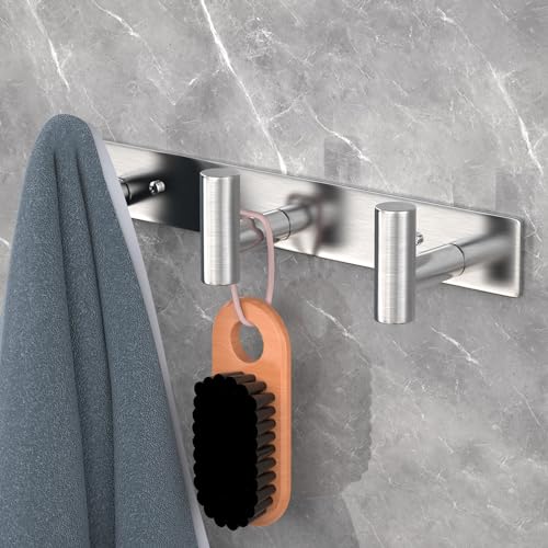 VAEHOLD Silvery Hat and Coat Wall Mount Rack - 3 Hooks for Robes, Bags, Keys, and Towels - Bathroom Towel Hanger Organizer (2 Pack) - color: Silver, size: “T“ Shape 3 Hooks 2 Pack