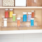 iDesign 3-Tier Expandable Spice Rack Organizer for Cabinet, Pantry, Set of 2, Clear, Made in USA