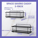 KINCMAX Iron Shower Caddies - Self Adhesive Bathroom Shelves for Showers - Wall Organizer Shampoo Holder Shelf - Peel and Stick On Caddy Bath Tub Rack - Pack of 2 Holders - Black - style: 2-Pc Caddies - Straight, Black