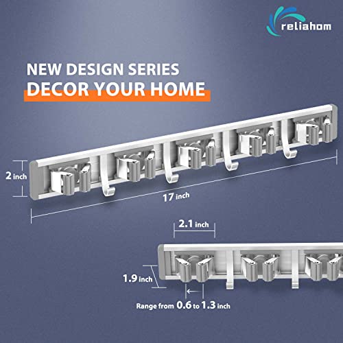reliahom Broom Holder Wall Mount, 5 Racks with 4 Hooks Silver - Mop Storage Tool Racks, Broom Hanger Tool Organizer for Garage, Kitchen, Garden, Laundry Room - color: Silver, size: 1 Pack 5R4H