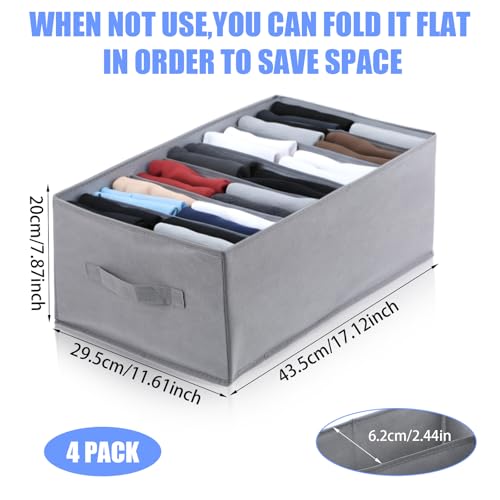 4 PCS Jean Organizer for Closet, 7 Grids Foldable Wardrobe Clothes Organizer, Stackable Fabric Closet Organizers and Storage for T Shirt Jean Sweater Shirt Pants
