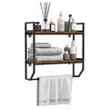 GOFLAME 2-Tier Industrial Bathroom Shelves with Towel Bar, Over the Toilet Shelf Wall Mounted with Metal Frame, Wall Storage Organizer Shelf for Bathroom, Living Room, Kitchen, Rustic Brown