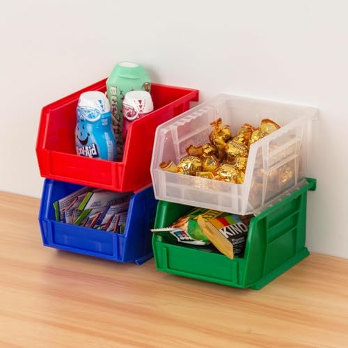 Akro-Mils 30210 AkroBins Plastic Storage Bins, Space-Saving Stackable Bins for Garage, Pantry, Craft Organization, 5" x 4" x 3", Blue, 24-Pack - color: Blue