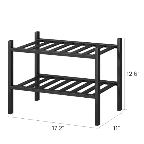 viewcare Black Small Shoe Rack for Entryway,2-Tier Bamboo Shoe Organizer for Hallway Closet, Free Standing Shoe Racks for Indoor Outdoor - color: Black, size: 2-Tier_Samll