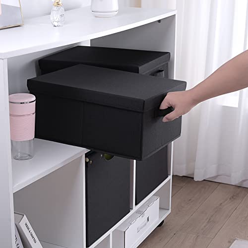 HOONEX Storage Bins with Lids for Organizing, Pack of 2, Storage Boxes with 2 Carrying Handles and Sturdy Heavy Cardboard, 16.5" L x 11.8" W x 7.5" H for Shoes, Books, Clothes, Black - color: Black