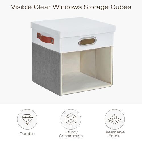 Ultra Thick Fabric Storage Cubes with Lids & Windows, 11-Inch Foldable Closet Storage Bins with 3 Handles, Home Decorative Boxes for Bedroom, Living Room, Dorm, Office (Gray & White) - color: Gray&White, size: 11"L x 11"W x 11"H