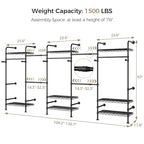 Closet Organizers and Storage, 5-Row Heavy Duty Clothes Rack for Hanging Clothes, Wall Mounted Closet System with 4 Telescopic Rods, 3 Fixed Rods, 6 Hooks, 8 Shelves for Wardrobe, Bedroom, Small Space - style: 5-Row