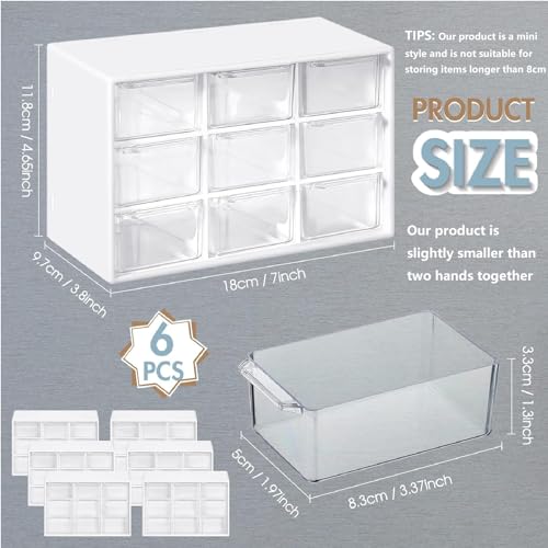 Amyhill 6 Pcs Mini Drawer Organizer Small Organizer with 9 Drawers Plastic Desktop Craft Storage Box for Office Home Room Jewelry Cosmetics Collection(White) - color: White