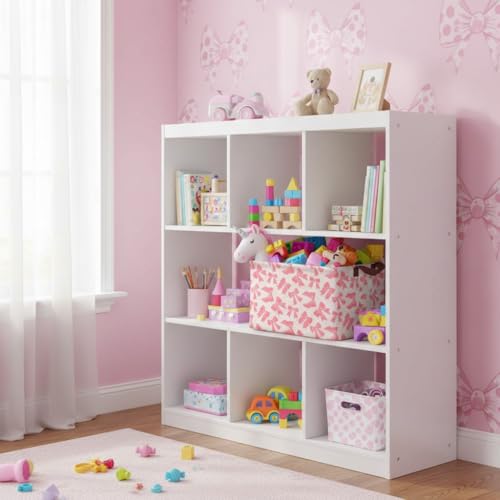 Pink Bow Storage Basket Waterproof Canvas Toy Storage Bin Bow Room Decor Collapsible Outdoor Basket with Leather Handles Coquette Room Decor Blanket Baskets For Closets,Bedrooms,Gifts Baskets - color: Pink Bow