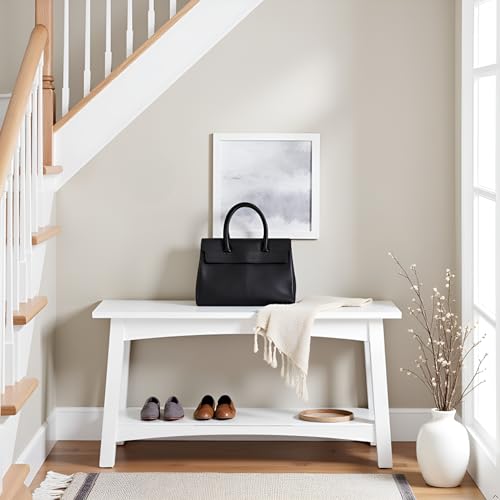 Craftsbury 36-Inch Solid Wood Entryway Bench with Storage Shelf – Easy Assembly Small Seating Bench for Hallway, Living Room, or Foyer by Alaterre Furniture (White) - color: White