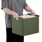 HOONEX Large Collapsible Storage Bins, Linen Fabric, Pack of 2, Storage Baskets with Wooden Carry Handles and Sturdy Heavy Cardboard, for Home, Office, Car, Nursery, Olive - color: Olive