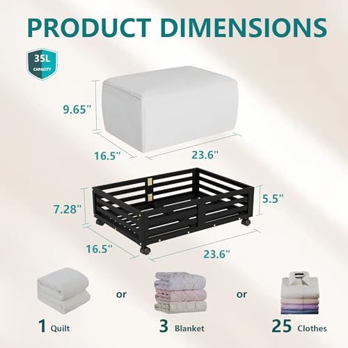 Wisuce Bamboo Under Bed Storage Containers- Underbed Organizer with Wheels with Dust Bag,Sturdy Wood Rolling Under the Bed Shoe Storage Organizer Drawers (Black, 2 Pack (23.62"×16.54")) - color: Black, size: 2 Pack (23.62"×16.54")