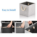 Foldable Bamboo Fabric Storage Bins [set of 4] with Cotton Rope Handles, Collapsible Organizer Boxes Basket - 10.5 x 10.5 x11 inch (Gray) - color: Gray