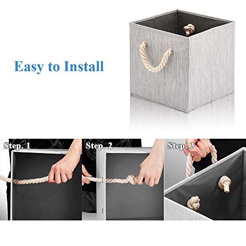 Foldable Bamboo Fabric Storage Bins [set of 4] with Cotton Rope Handles, Collapsible Organizer Boxes Basket - 10.5 x 10.5 x11 inch (Gray) - color: Gray