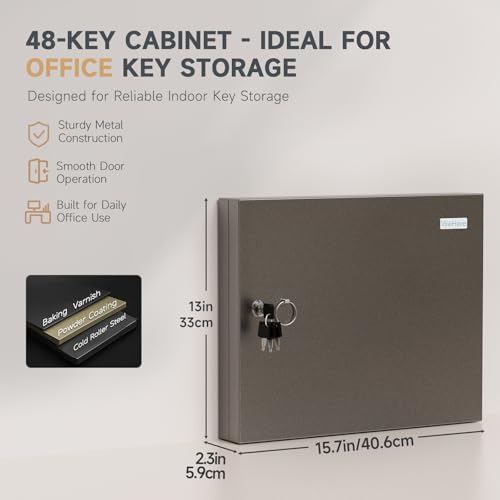 48 Key Lock Box – Wall Mounted Key Cabinet with Magnetic Door & Key Tags, Steel Lockable Key Organizer for School, Office, Hotel, Property Management - size: 48 Key(Basic)