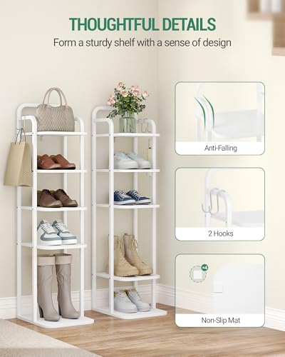 Hzuaneri 6 Tiers Vertical Shoe Rack, Narrow Shoe Tower, Tall Shoes Shelf with 2 Hooks, Adjustable Shelves, Corner Shoes Shelves for Small Spaces, Entryway, Living Room, White SR04213W - color: White, size: 6 Tier(11.8"D x 10.4"W x 39.8"H)