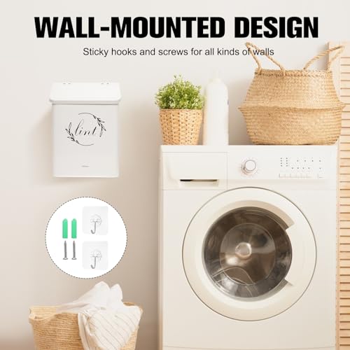 Magnetic Lint Bin for Laundry Room, Metal Lint Trash Can with Lid for Dryer, Wall Mounted Lint Holder Box with Lint Brush, Modern Farmhouse Laundry Room Decor, Cream - color: Cream
