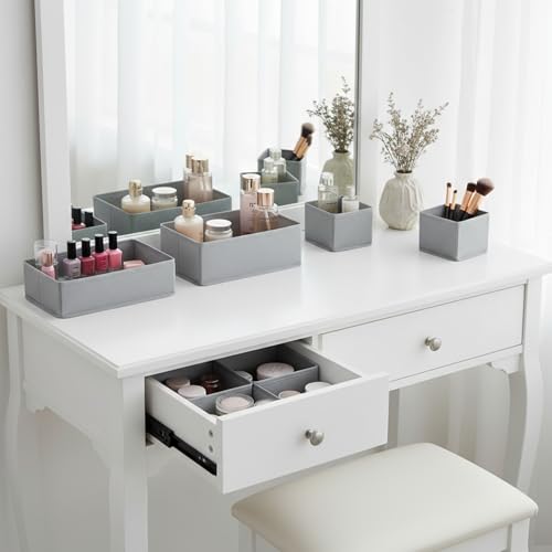18 Pack Dresser Organizer Bins for Clothes Drawer Organizer Clothes, Underwear Bra Sock Organizers Fabric Closet Organization and Storage Dividers for Nursery Bedroom Dorm Grey