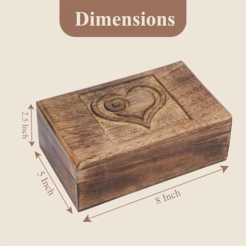 Ajuny Wooden Decorative Jewelry Box with Heart Design Carving - Multipurpose Treasure Chest Storage Keepsake Box Necklaces Watch Organizer Boxes Birthday Gifts for Women & Men 8x5 Inch - style: Heart Carved Center
