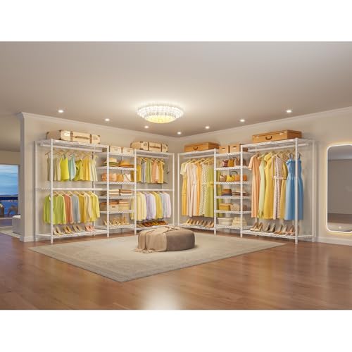 VIPEK X3 Plus Large Expandable Closet Rack Adjustable from 5'10" to 8'8" with Extendable Shelves and Hanger Rods, Freestanding Clothing Racks Modular Closet Systems Wardrobe, Max Load 1360LBS, White - color: White, size: X3 Plus