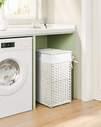 Greenstell Laundry Hamper with Lid, 60L Clothes Hamper with 2 Removable Liner Bags & 2 Mesh Bags, Handwoven Synthetic Rattan Basket, Toys in Bathroom, Bedroom White - color: White, size: 60L (13.4 x 13.4 x 21.7 inches)