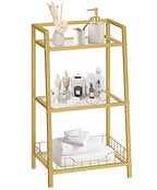 HOOBRO Gold Glass Shelf Stand, 3 Tier Standing Shelf Unit, Bathroom Organizer and Storage, Floor Storage Shelves Waterproof, for Bathroom, Laundry, Toilet, Tempered Glass, Gold GD77CJ01 - size: 15" L x 11.8" W x 30.3" H
