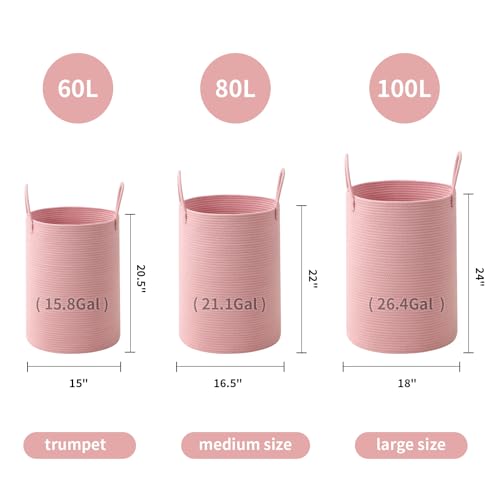 Laundry Basket Hamper Tall Rope Storage Woven for Blanket toys Dirty Clothes in Living Room Bathroom Bedroom (Pink, 60L/15.8Gal) - color: Pink, size: 60L/15.8Gal