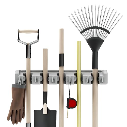 Wall Organizer with Adjustable Slots and Hooks - Wall-Mounted Tool and Broom Holder - Organization and Storage for the Kitchen and Garage by Stalwart - size: One Pack