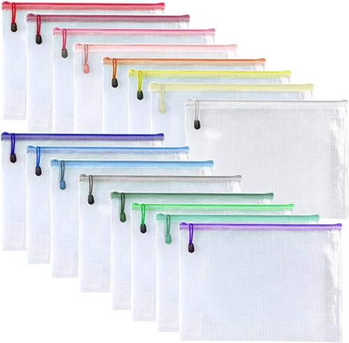 Plastic Mesh Zipper Pouch Document Folders Bag Zip File Bags for Office Supplies Storage-15 Pcs (Multicolor, 11"x 14") - color: Multicolor, size: 11"x 14"
