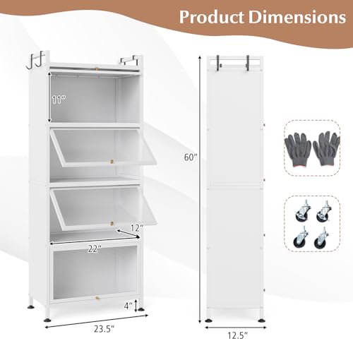 Giantex 5-Tier Kitchen Storage Cabinet, Mobile Microwave Stand with Flip-up PC Doors, Freestanding Kitchen Bakers Rack with 4 Rolling Casters, for Dining Room, Living Room and Study (White) - color: White