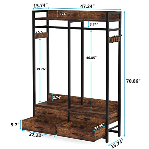 Tribesigns Freestanding Closet Organizer for Hanging Clothes, Heavy Duty Garment Rack with 4 Drawers, 8 Hooks and Storage Shelves, Wardrobe Closet Clothing Rack for Bedroom, Living Room, Rustic Brown - color: Rustic Brown