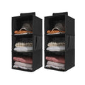 2 Packs Hanging Closet Organizer Stroage, 3-Shelf Hanging Shelves with Bamboo Inserts & Side Pocket, Black - color: Black, size: 3 Shelves