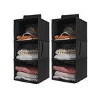 2 Packs Hanging Closet Organizer Stroage, 3-Shelf Hanging Shelves with Bamboo Inserts & Side Pocket, Black - color: Black, size: 3 Shelves