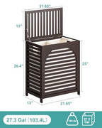 Laundry Hamper, 27.3 Gallon (103L) Bamboo Wood Clothes Laundry Basket with Lid and Handles, Removable Liner - color: Brown, size: Extra Large