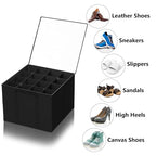 SUOCO 2 Pack Shoe Organizer for Closet, Fits up to 32 Pairs, Small Space Shoe Storage Boxes Bins Containers w/Adjustable Dividers and Clear Top, Black - color: Black