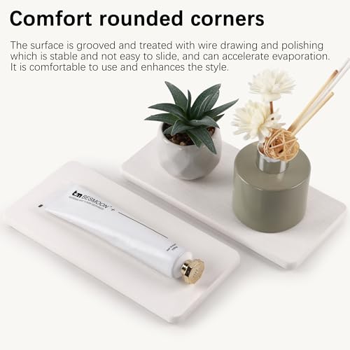 NiuYichee 2 Pcs Water Absorbing Stone Trays, Kitchen/Bathroom Sink Soap Dish, Diatomite Tray Used for Hand Soap & Cosmetic Bottles in The Modern Home, 4" W x 8.3" L, White - color: White, size: 8.3" x 4"