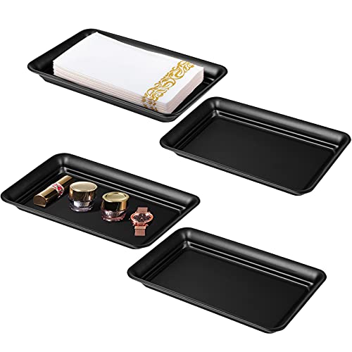 Vintage Farmhouse Decor Metal Vanity Tray(4 Pack), Countertop Guest Hand Towel Paper Storage Organizer Tray Dispenser, Sturdy Holder for Perfume, Cosmetics, Jewelry, Makeup Bathroom Organizer (Black) - color: Black, size: 4 Pack (9.9" x 5.9" x 1.1")