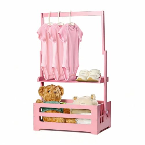Baby Shower Crate Closet, Gender Reveal Storage Box with Wooden Baby Clothing Display Rack, Nursery Closet Organizer with Hanging Rod, Shelf & Toy Crate for Newborn Boy or Girl - Pink - color: Pink
