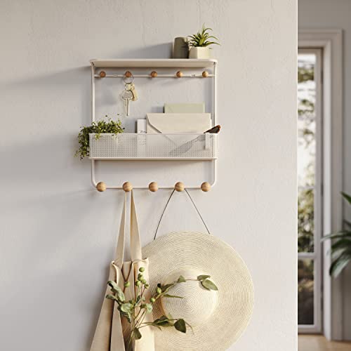 Umbra Estique Entryway Organizer Storage Solution with Cubby Bin, Shelf and Hooks for Keys, Mail, Glasses, Wallet, Purse, Hat, and More, White - size: Large