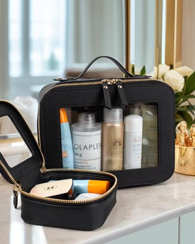 LETGO Clear Makeup Bags Set - TSA Approved Toiletry Bag with Handle Large Opening, Clear Toiletry Bags Case Pouch for Traveling Travel Car Orangizer Storage Essentials (Mini+Large Black) - color: 0-Large+Mini-Black