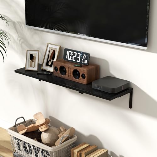 Fun Memories Deep Floating Shelves, 16W x 8D Floating Shelves Set of 2, Wall Mounted Shelf with Metal Brackets, Rustic Wood Wall Shelf for Bathroom, Kitchen and Living Room, Black - color: Black- L Bracket, size: 16"W x 8"D