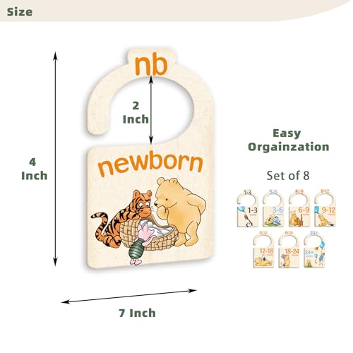 JMOST Pooh Bear Baby Closet Dividers for Nursery Closet Organizer, Newborn to 24 Months Size Clothes, Bear Hangers with Size Dividers, Double Sided - color: honey gold